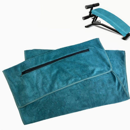 Toalla de gimnasio azul lago con bolsillo de cremallera